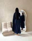 Layali Navy Lace Trim Detail Asymmetrical Cape Dress