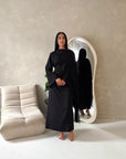 Layali Black Lace Trim Detail Asymmetrical Cape Dress