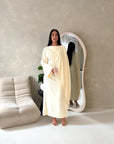 Layali Cream Lace Trim Detail Asymmetrical Cape Dress