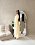 Layali Cream Lace Trim Detail Asymmetrical Cape Dress