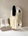 Layali Cream Lace Trim Detail Asymmetrical Cape Dress