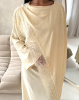 Layali Cream Lace Trim Detail Asymmetrical Cape Dress