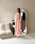 Layali Pink Lace Trim Detail Asymmetrical Cape Dress