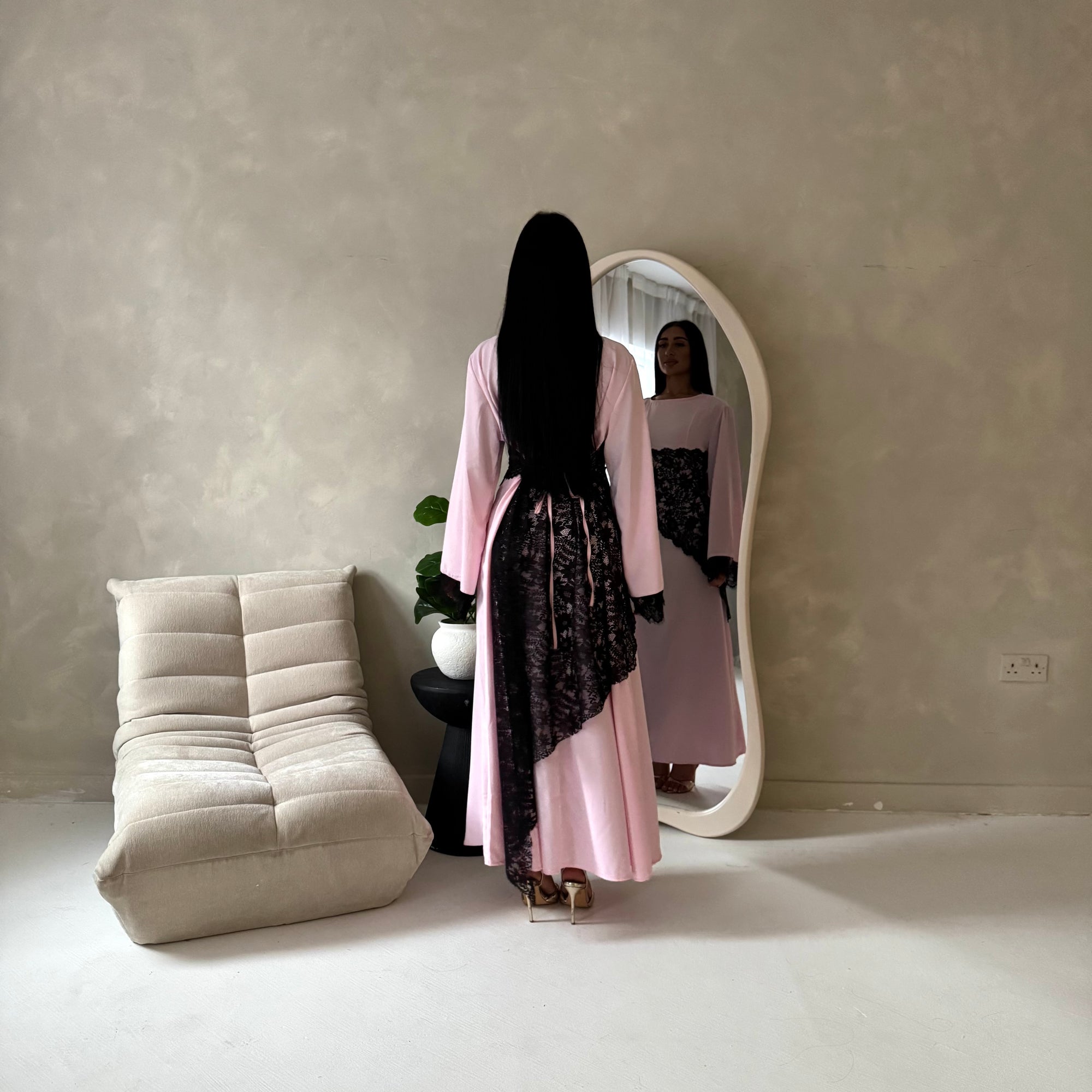 Luna Pink Lace Detail Tie Back Modest Dress