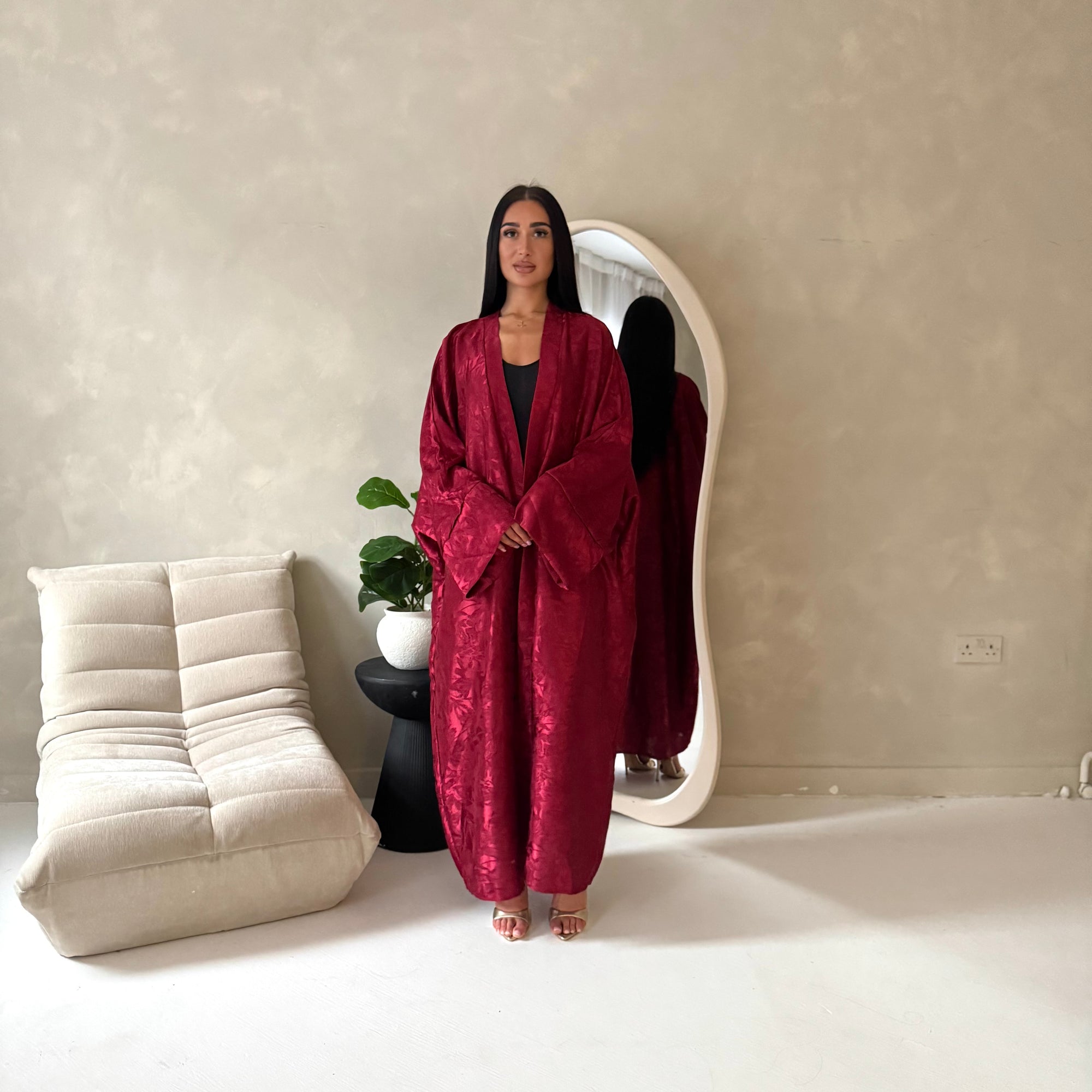 Nadia Wine Floral Print Modest Abaya Jacket