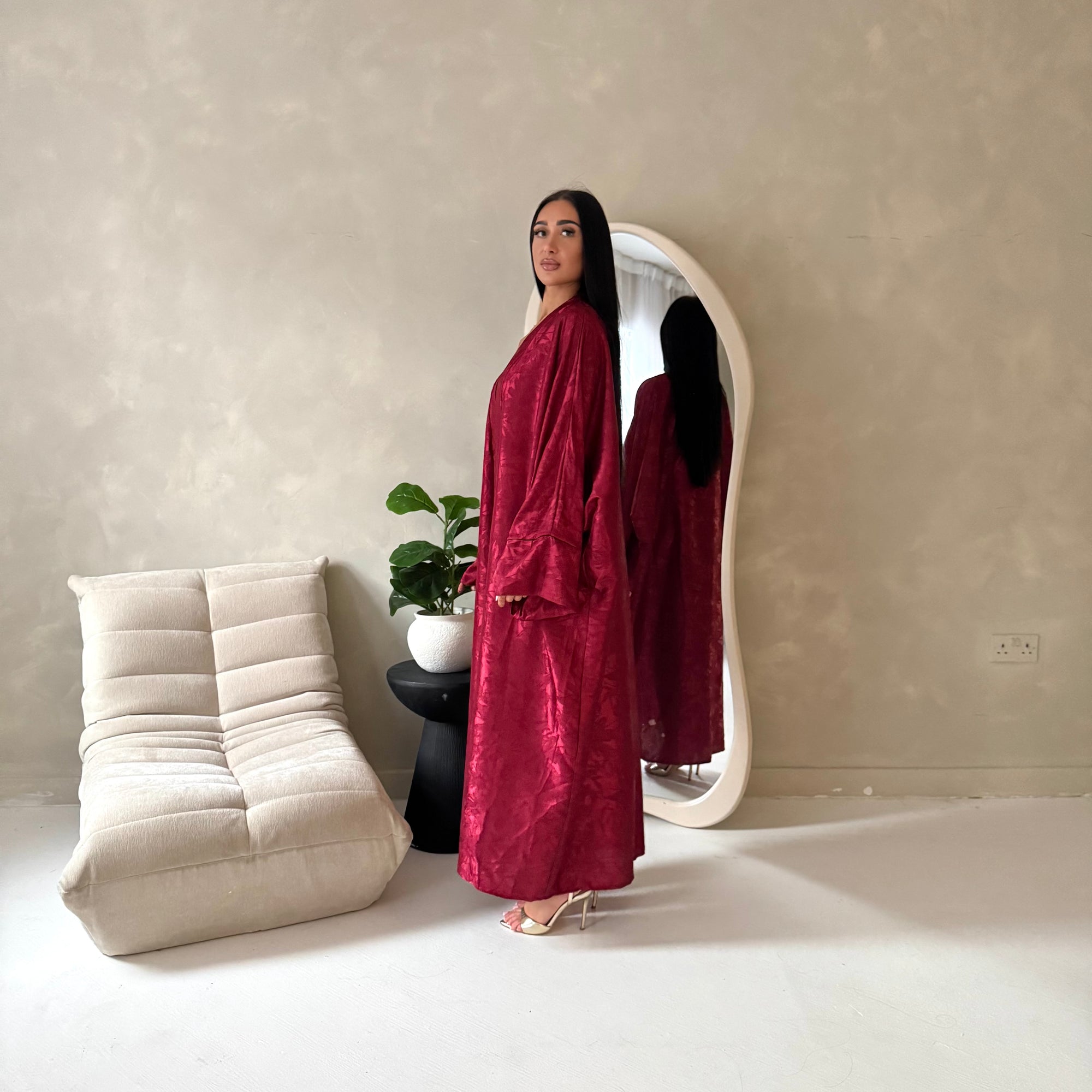 Nadia Wine Floral Print Modest Abaya Jacket