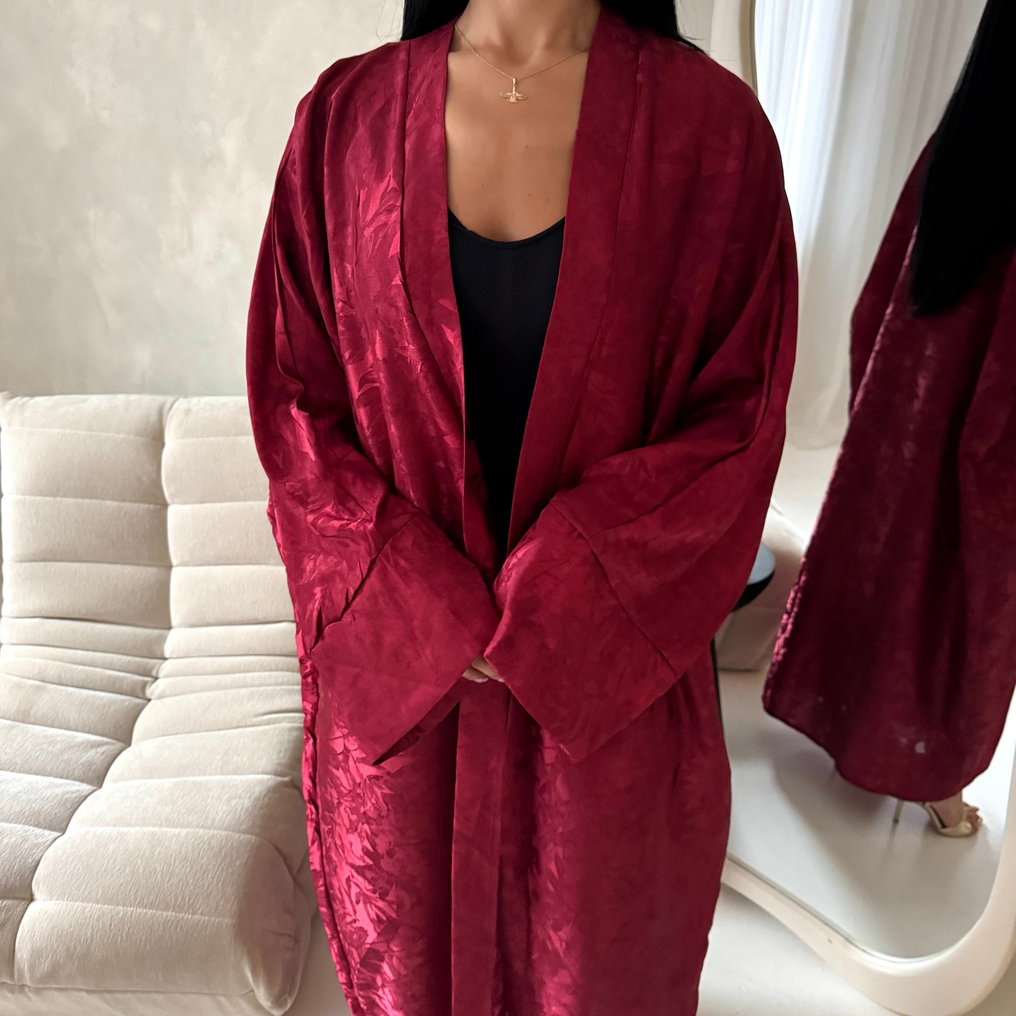 Nadia Wine Floral Print Modest Abaya Jacket