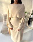 Sherin Beige Pearl Detail Modest Dress