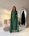 Sisi Emerald Green Pearl Detail Cape Sleeve Tie Back Dress