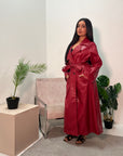 Halaya Wine PU Belted Trench Coat