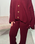 Enve Wine Knitted Button Trousers Co ord Set