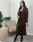 Aalis Chocolate Button Lapel Waist Tie Woollen Coat