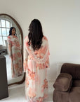 Daniyah Cream Floral Cape Mesh Tie Back Summer Dress