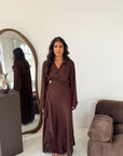 Daniyah Brown Side Wrap Buckle Collar Elegant Dress