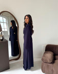 Daniyah Navy Side Wrap Buckle Collar Elegant Dress