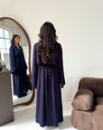 Daniyah Navy Side Wrap Buckle Collar Elegant Dress
