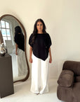 Daniyah Black Batwing Sleeveless Gold Button Summer Top