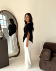 Daniyah Black Batwing Sleeveless Gold Button Summer Top