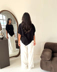 Daniyah Black Batwing Sleeveless Gold Button Summer Top