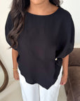 Daniyah Black Batwing Sleeveless Gold Button Summer Top