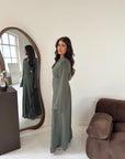 Daniyah Khaki Side Wrap Buckle Collar Elegant Dress