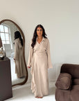 Daniyah Beige Side Wrap Buckle Collar Elegant Dress