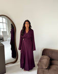 Daniyah Plum Side Wrap Buckle Collar Elegant Dress