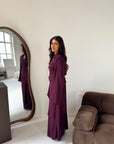 Daniyah Plum Side Wrap Buckle Collar Elegant Dress