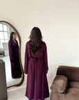 Daniyah Plum Side Wrap Buckle Collar Elegant Dress