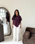 Daniyah Plum Batwing Sleeveless Gold Button Summer Top
