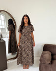 Daniyah Leopard Print Short Sleeve Tie Back Dress