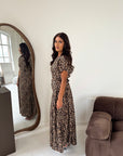Daniyah Leopard Print Short Sleeve Tie Back Dress