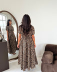 Daniyah Leopard Print Short Sleeve Tie Back Dress