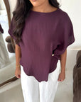 Daniyah Plum Batwing Sleeveless Gold Button Summer Top