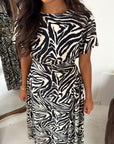 Daniyah Zebra Print Short Sleeve Tie Back Dress