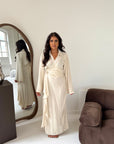 Daniyah Cream Side Wrap Buckle Collar Elegant Dress