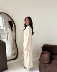 Daniyah Cream Side Wrap Buckle Collar Elegant Dress