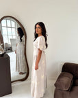 Daniyah Beige Floral Embroidered Short Sleeve Summer Dress