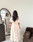 Daniyah Beige Floral Embroidered Short Sleeve Summer Dress