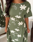 Daniyah Khaki Floral Embroidered Short Sleeve Summer Dress