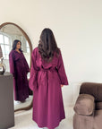 Daniyah Plum Plain Waist Tie Summer Collar Shirt Dress