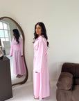 Daniyah Pink Plain Waist Tie Summer Collar Shirt Dress