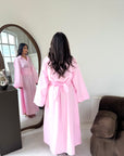 Daniyah Pink Plain Waist Tie Summer Collar Shirt Dress