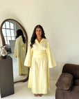 Daniyah Yellow Plain Waist Tie Summer Collar Shirt Dress