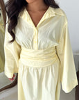 Daniyah Yellow Plain Waist Tie Summer Collar Shirt Dress