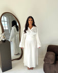 Daniyah White Plain Waist Tie Summer Collar Shirt Dress