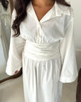 Daniyah White Plain Waist Tie Summer Collar Shirt Dress