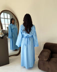 Daniyah Blue Plain Waist Tie Summer Collar Shirt Dress