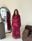 Daniyah Plum Floral Cape Mesh Tie Back Summer Dress
