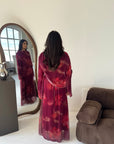 Daniyah Plum Floral Cape Mesh Tie Back Summer Dress